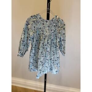 Bonpoint - Blue Corduroy Blue Floral Dress - 	3A
